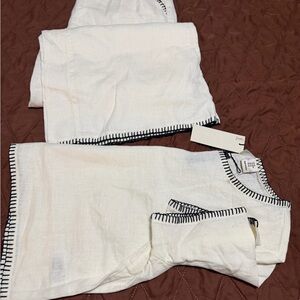 Rachel Zoe Cream Linen Top with Black Stitching